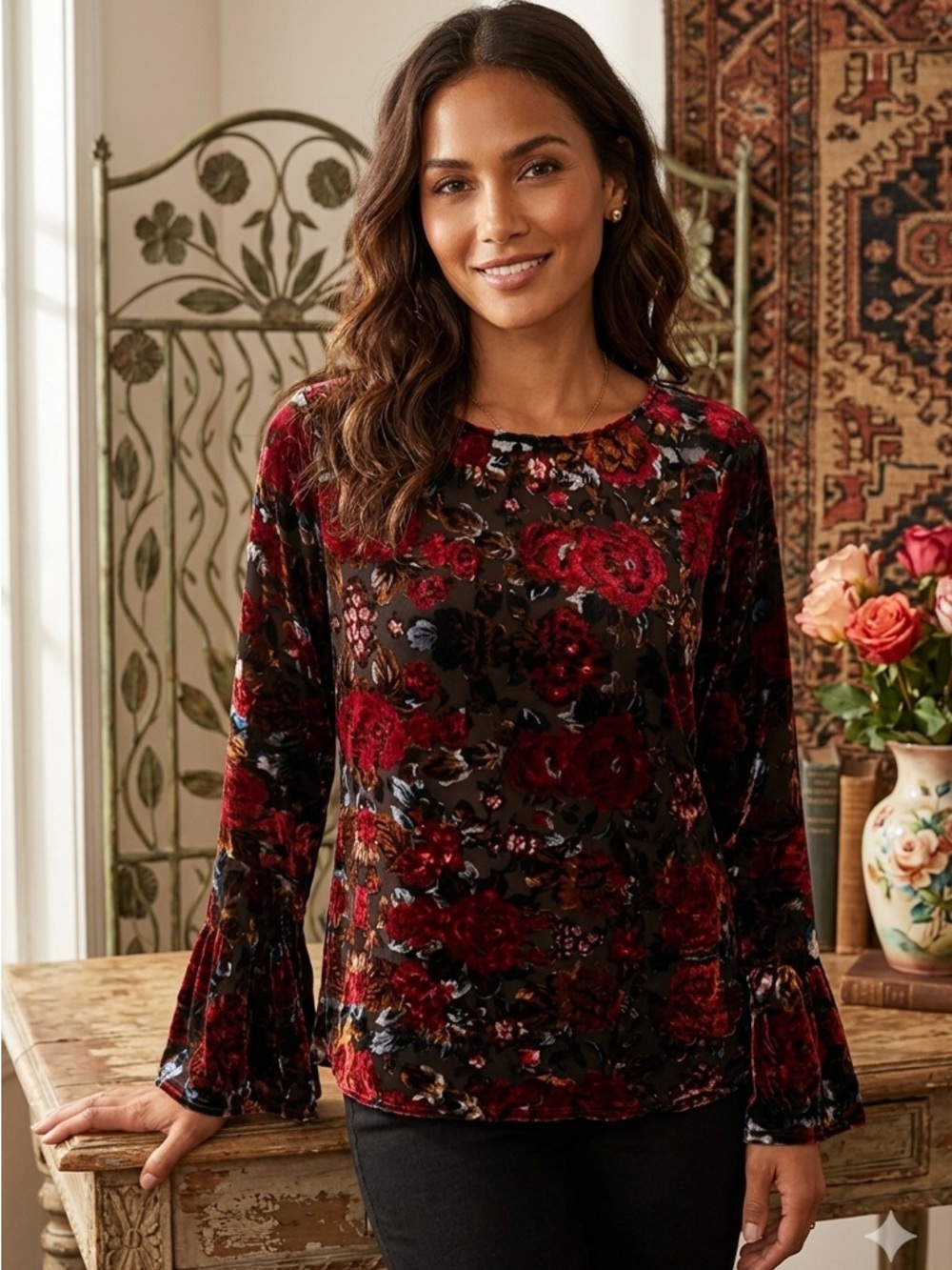 Karen Kane women’s. Floral Velvet Top